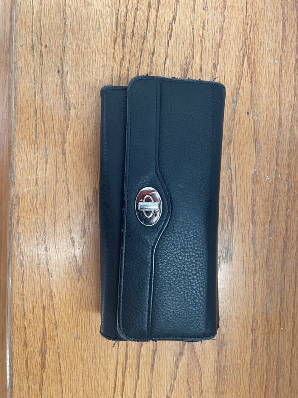 Black Pebbled Leather Wallet with Silver Turn-Lock